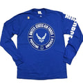 US Air Force Long Sleeve  Blue T-Shirt Protecting America USAF Vet Sleeve Print