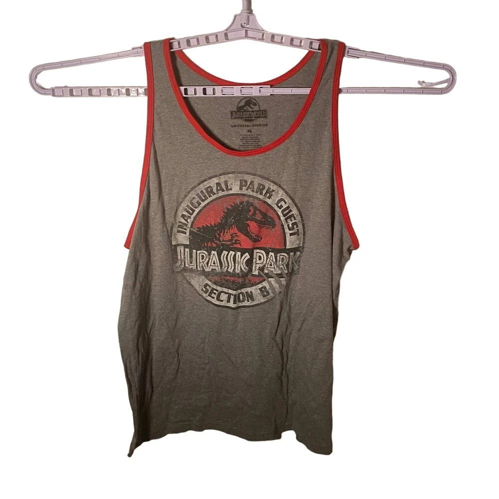 Jurassic World Tank Top Men Size XL Gray Graphic Printed Scope Neck Sleeveless