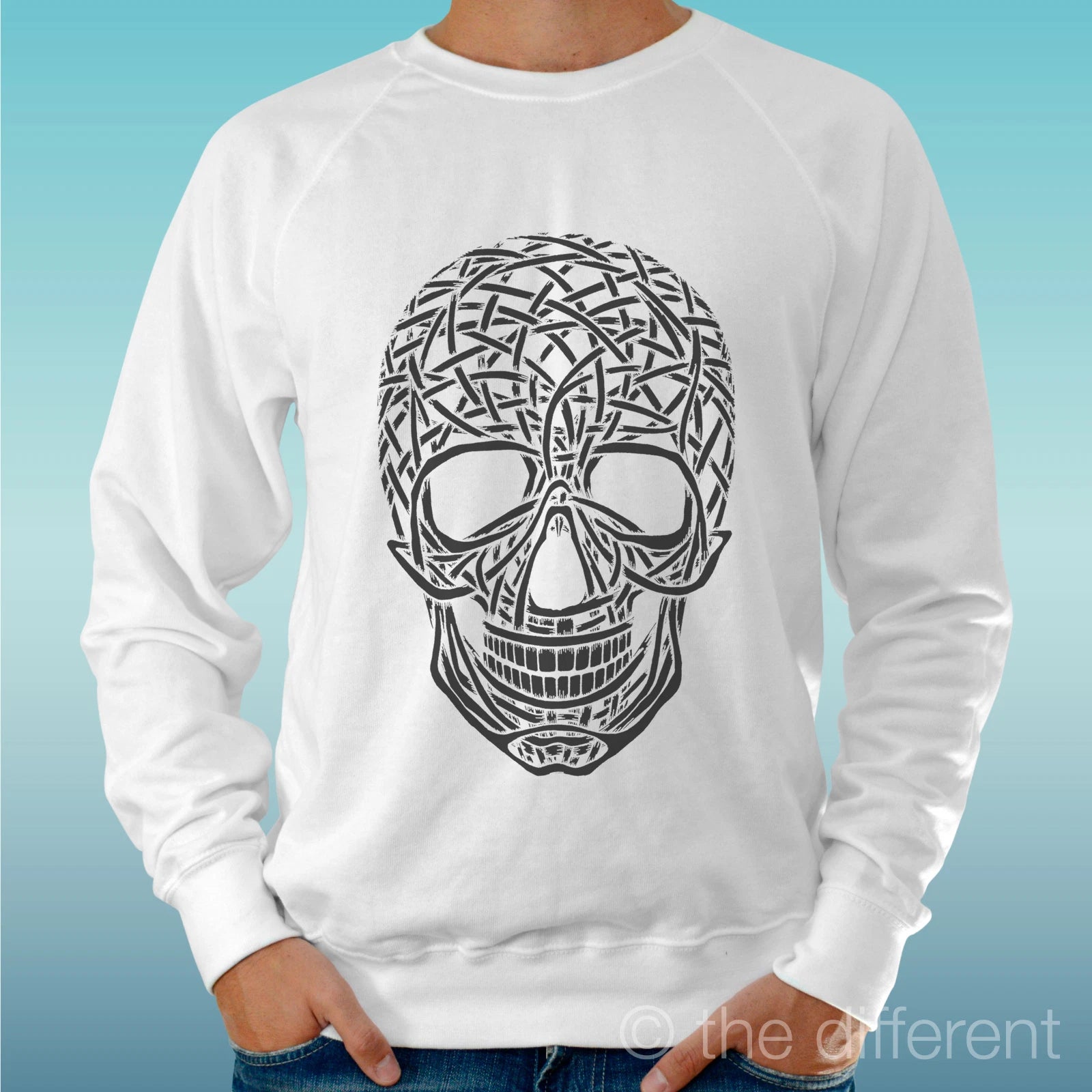 Felpa Man Light Sweater White " Skull Lines Draw " Road To Happiness