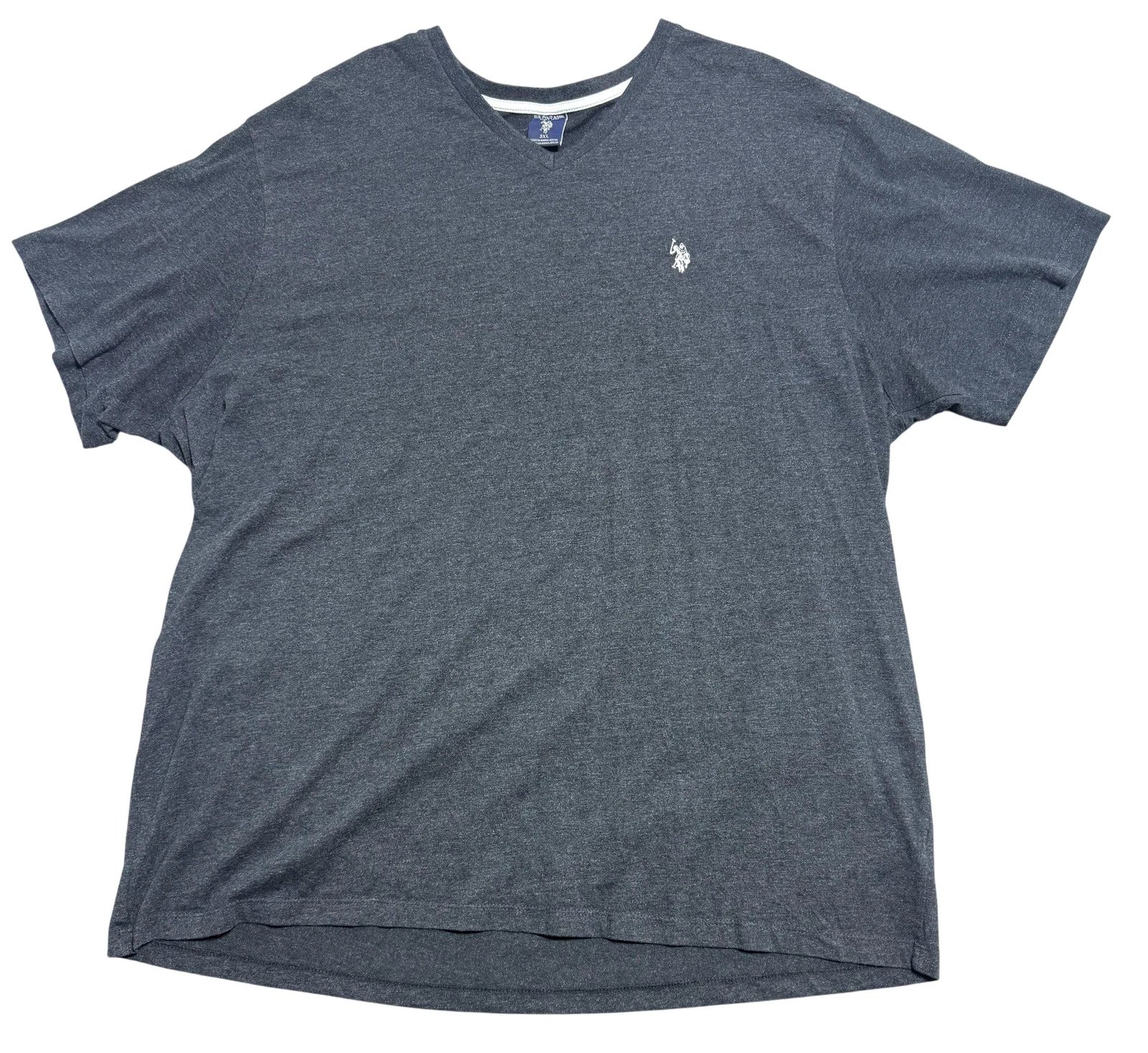 US Polo Assn Shirt Mens 3XL Heather Gray V Neck Short Sleeve Logo Cotton Blend