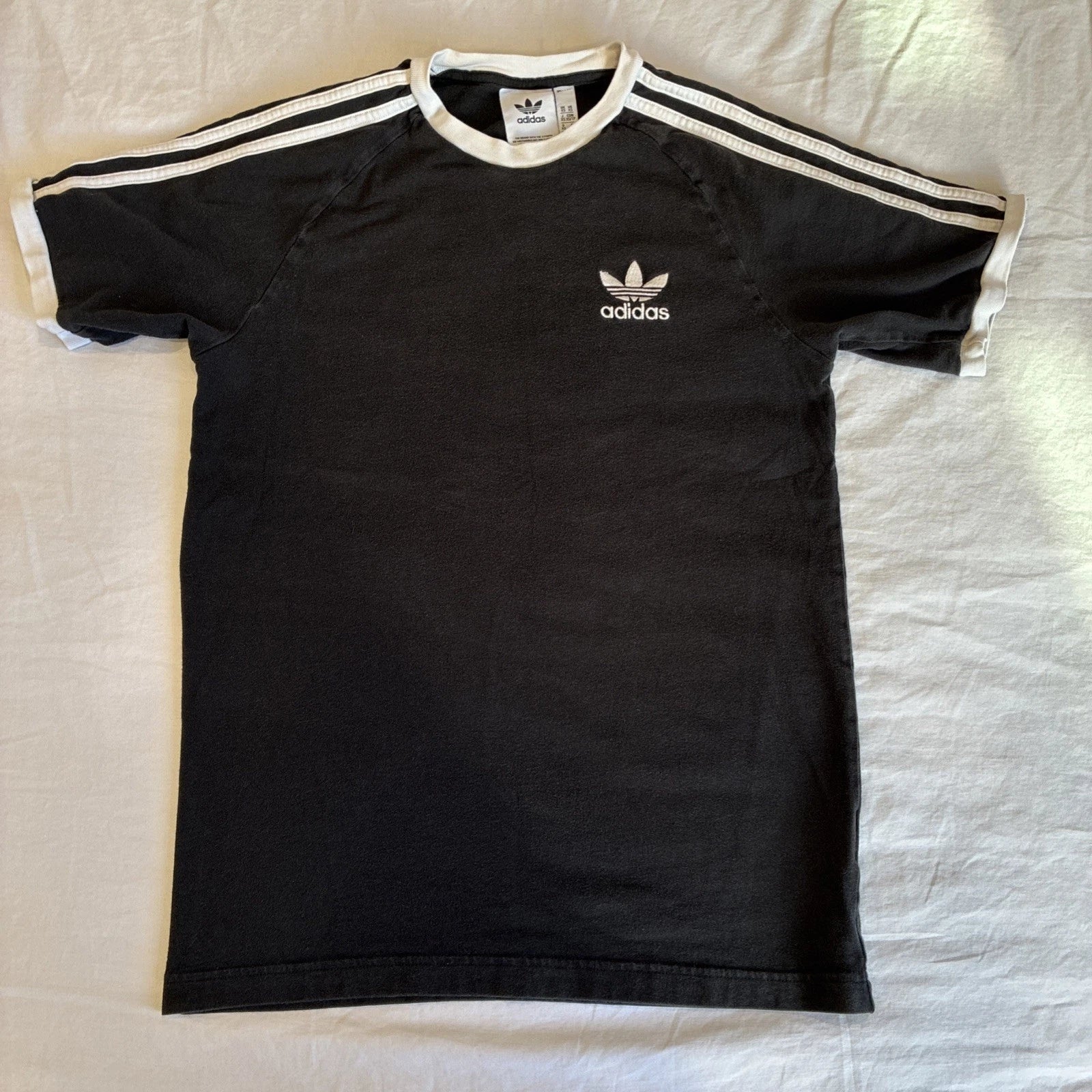 Adidas T Shirt Mens XS Blue Cotton 3 Stripes Trefoil Running Retro