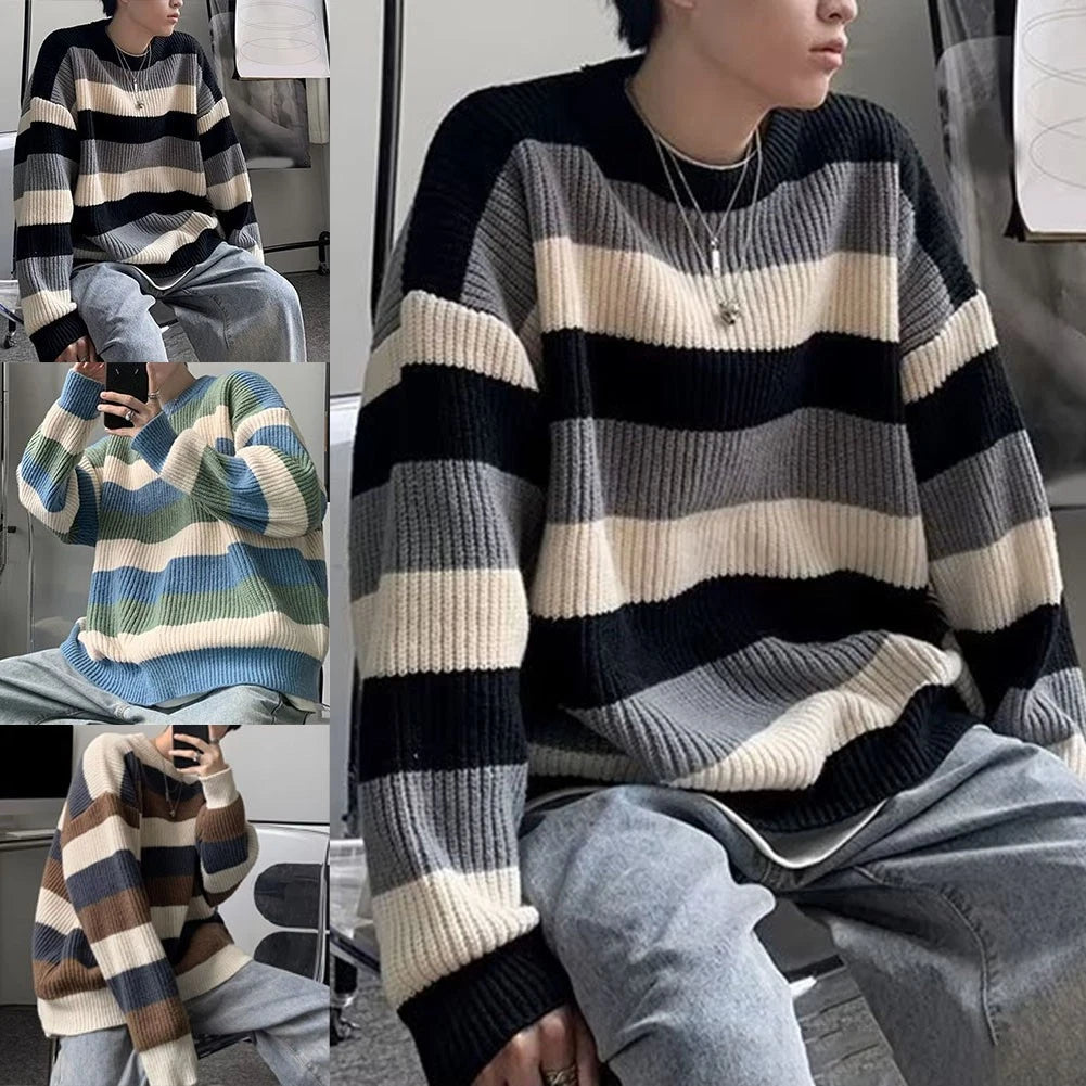 Stylish Striped Knit Sweater for Men O Neck Pullover Ideal for Autumn Fashion