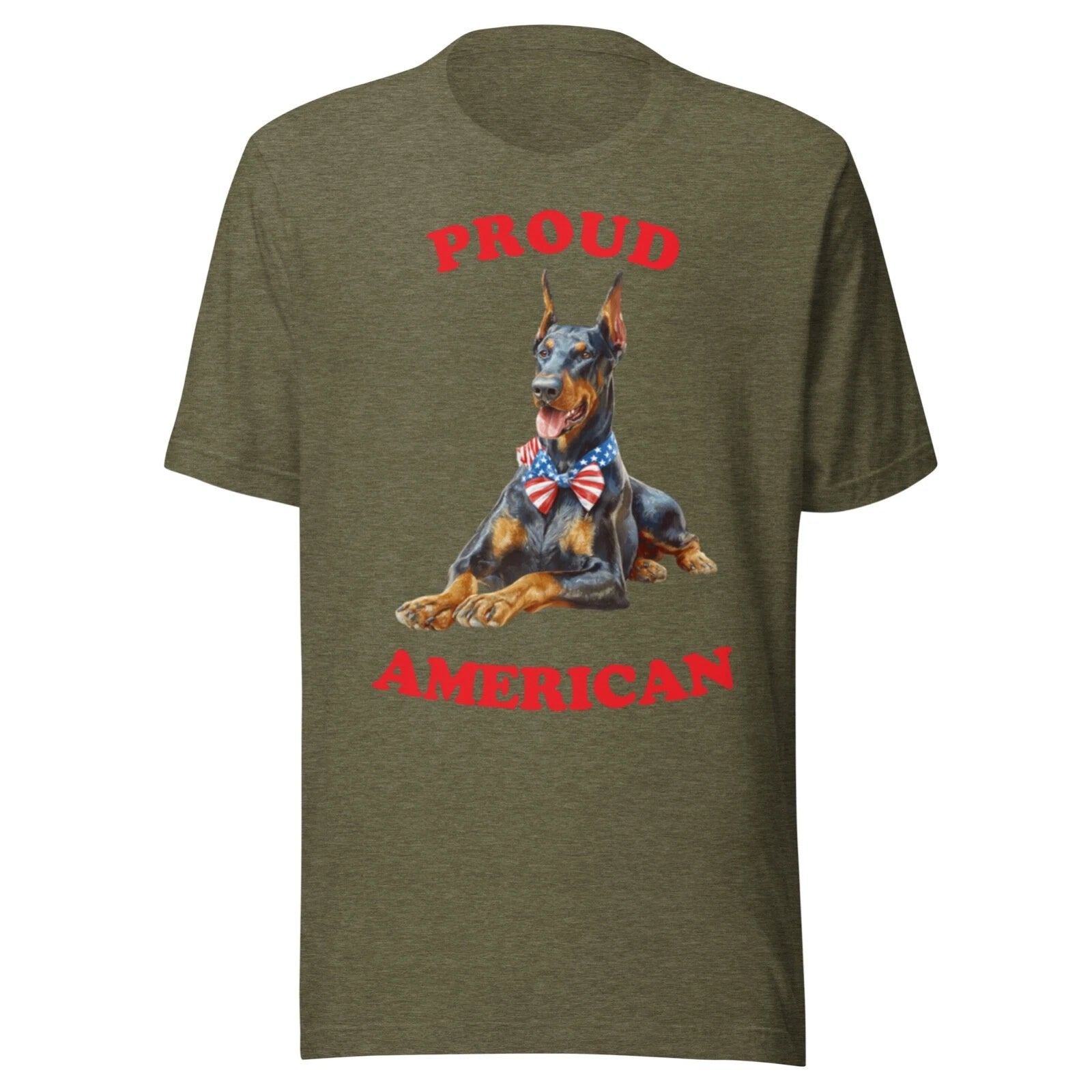 DOBERMAN SHIRT - PATRIOTIC 4TH JULY AMERICAN ADULT TEE - ALL SIZES - OLIVE