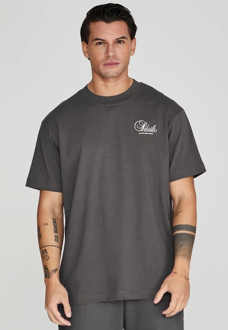 SikSilk Men's Washed Black Graphic T-Shirt Small