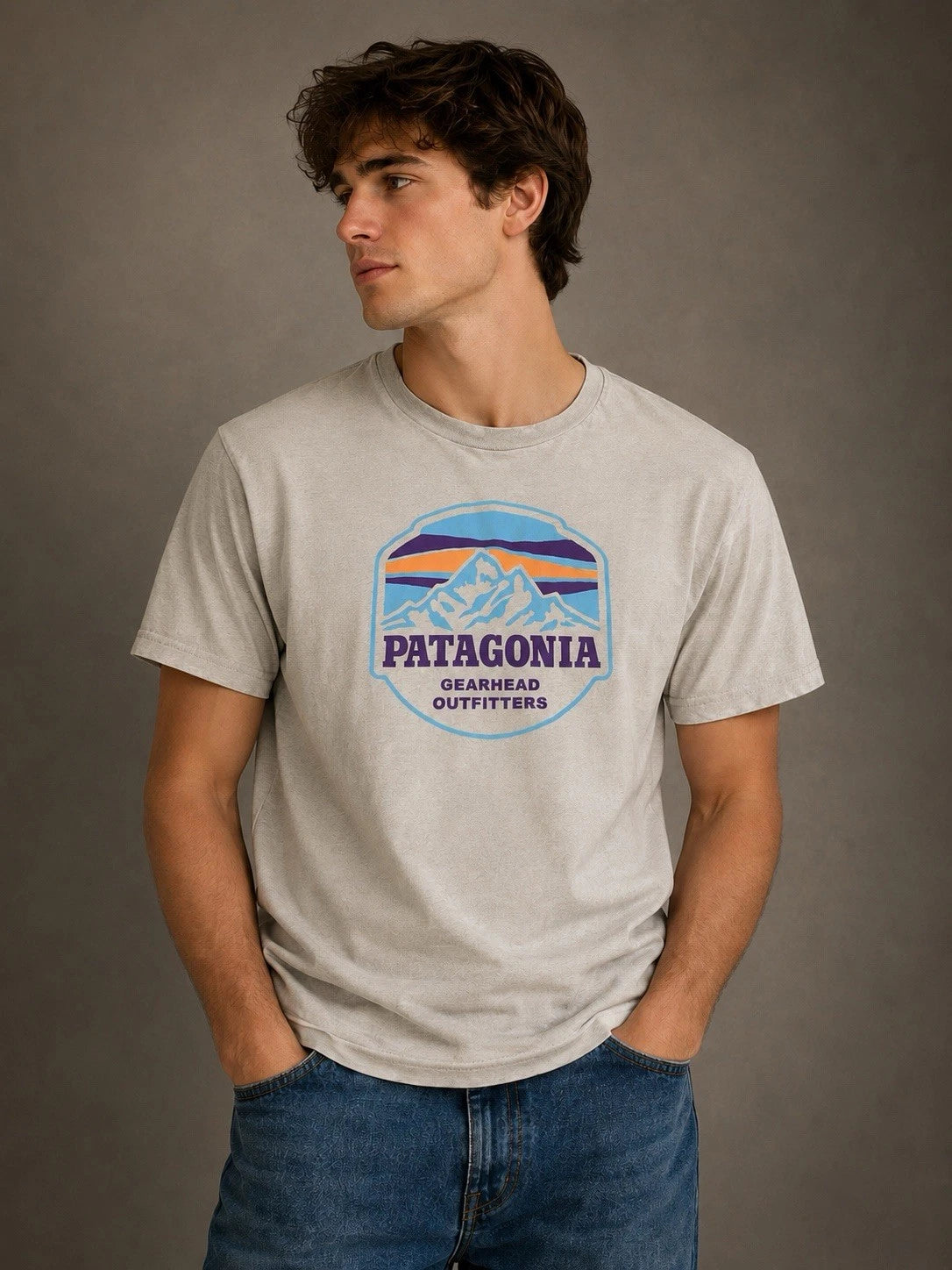 Patagonia Gearhead Outfitters Mens Medium Slim Fit Gray Organic Cotton Shirt USA