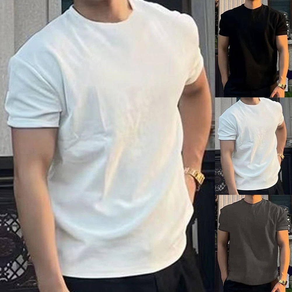 New Daily Wear Mens Loose Tee Round Neck Shirt Breathable Fabric Casual Style
