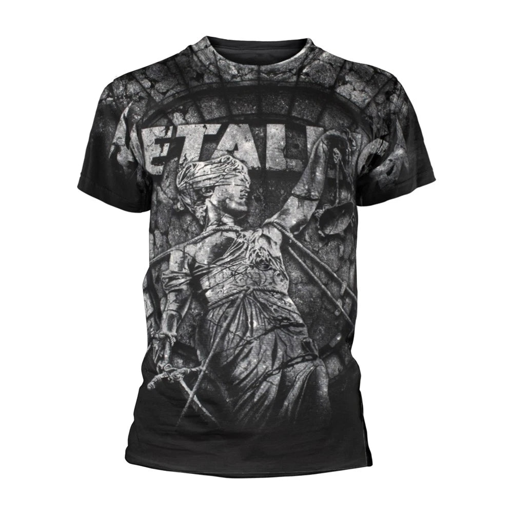 METALLICA - STONED JUSTICE (ALL OVER) BLACK T-Shirt, Front & Back Print X-Large
