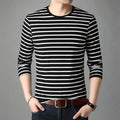 New Mens Long Sleeved Round Neck Slim Fit Stripe Breton Top Casual Top T-Shirt