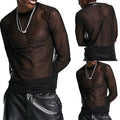 Stylish Mens See Through Long Sleeve Mesh T Shirts Muscles Sports Tops