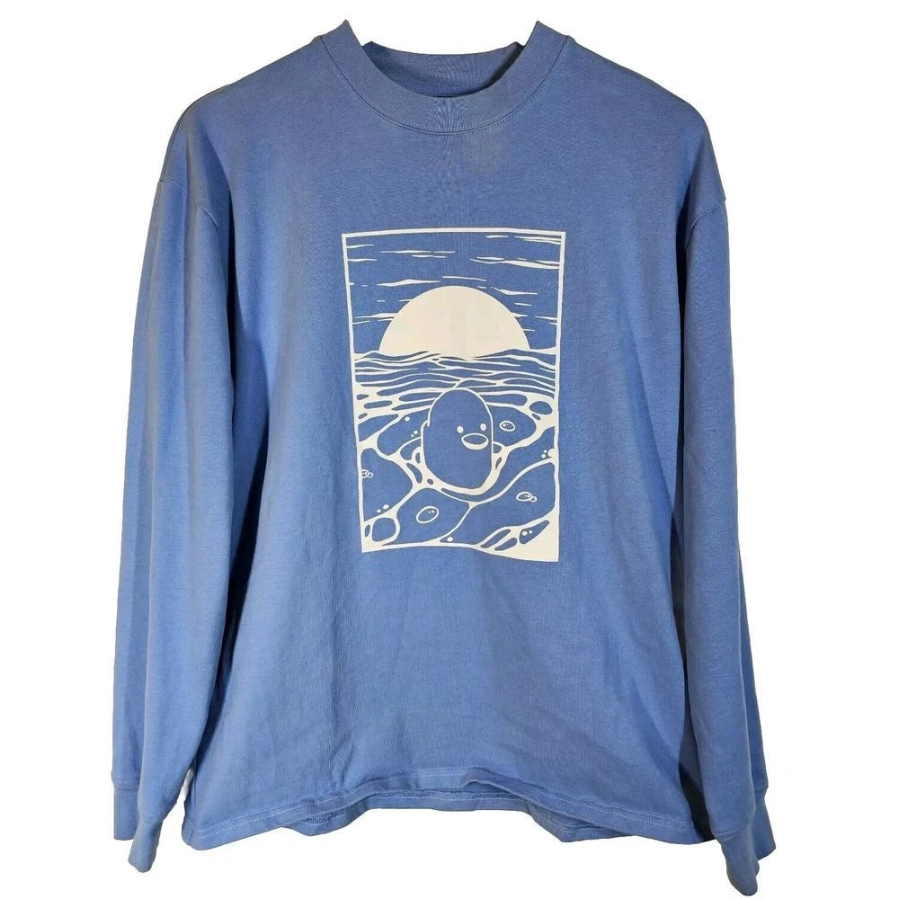 The Tubbo Moment Benson By The Sea Duck Long Crew Shirt Graphic Blue Cotton L