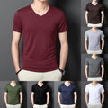Men V Neck T-Shirt Casual Wear 80%Polyester 20%Spandex V Neck Slim Fit