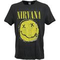 Amplified Nirvana Worn Out Smiley Logo Mens Charcoal T Shirt Nirvana Classic Tee