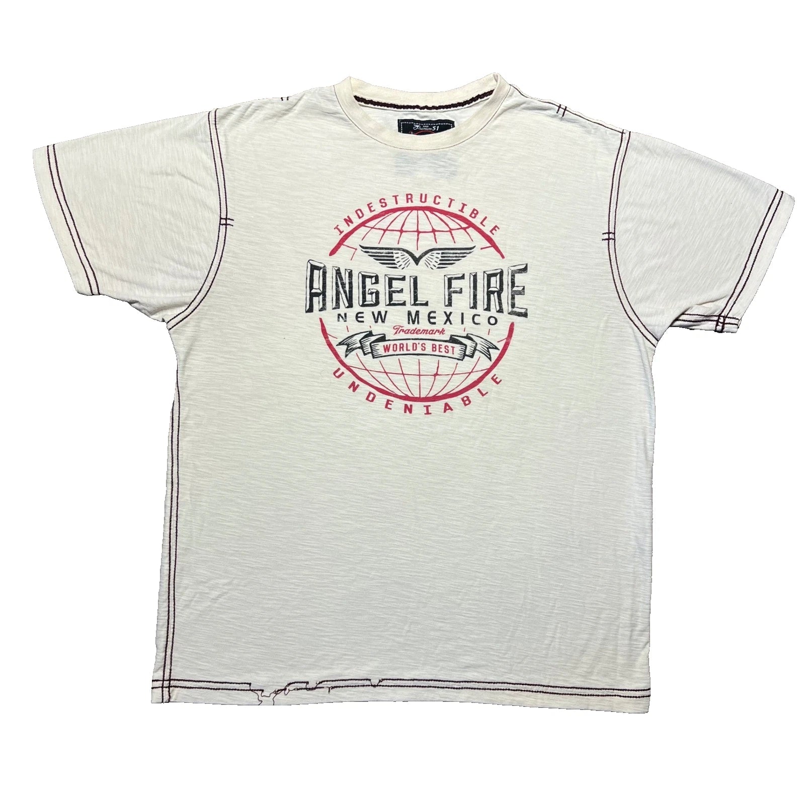 Premium 51 Iron Needle Angel Fire New Mexico Graphic T Shirt Mens Cream L