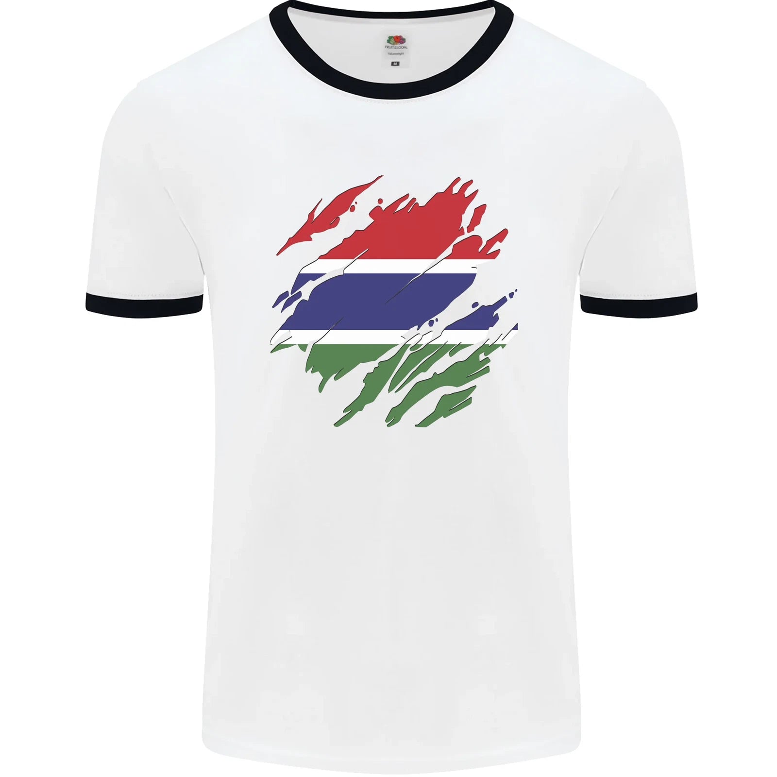Torn Gambia Flag Gambian Day Football Mens Ringer T-Shirt
