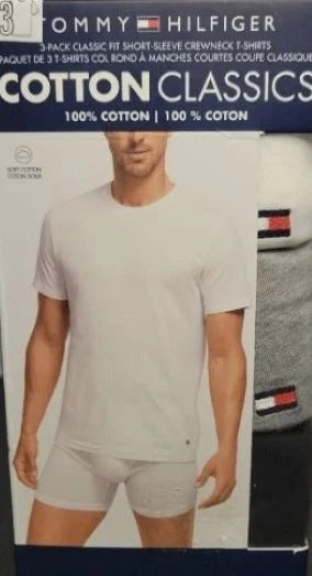 3 TOMMY HILFIGER M L XL BLACK WHITE GRAY COTTON CREW NECK T-SHIRT UNDERSHIRT