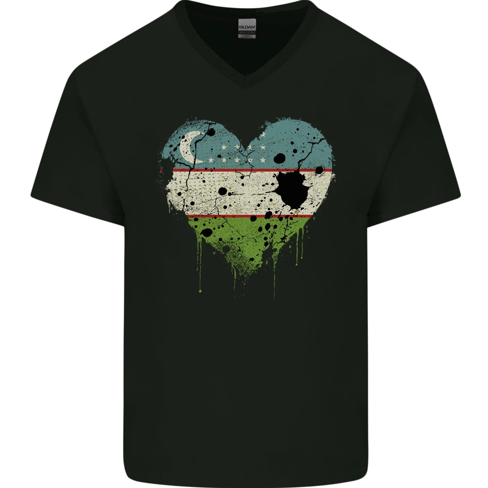 Love Uzbekistan Flag Ukbek Day Football Mens V-Neck Cotton T-Shirt