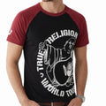 $79 TRUE RELIGION Black Red PART BUDDHA Short Sleeve Designer Raglan T-shirt NWT