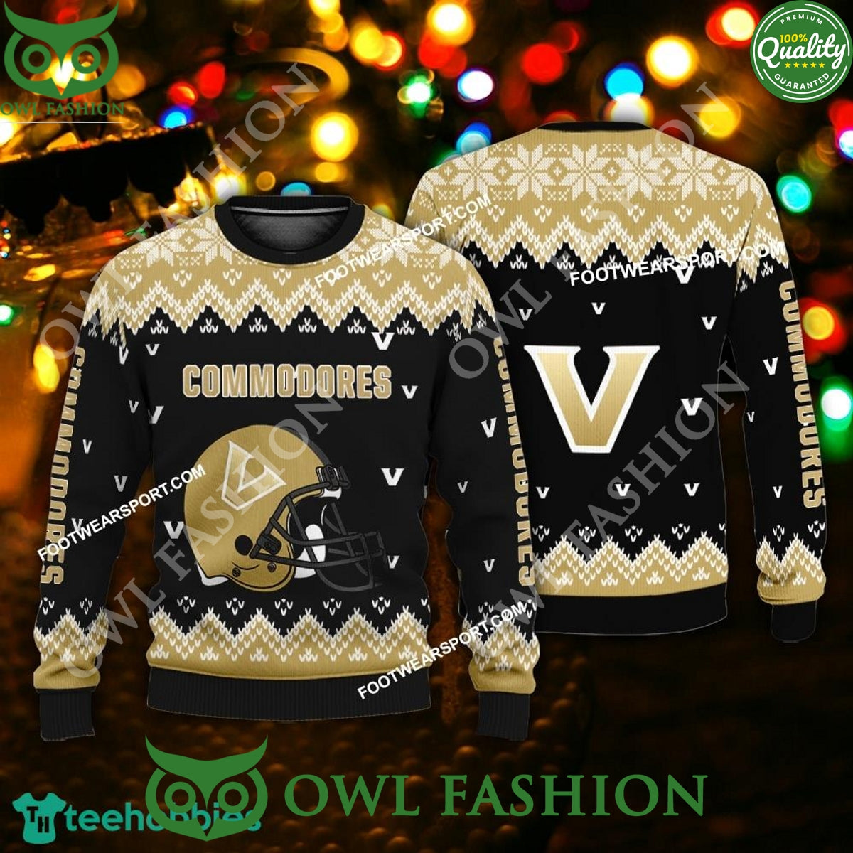 Vanderbilt Commodores Christmas with Helmet Pattern Ugly Sweater