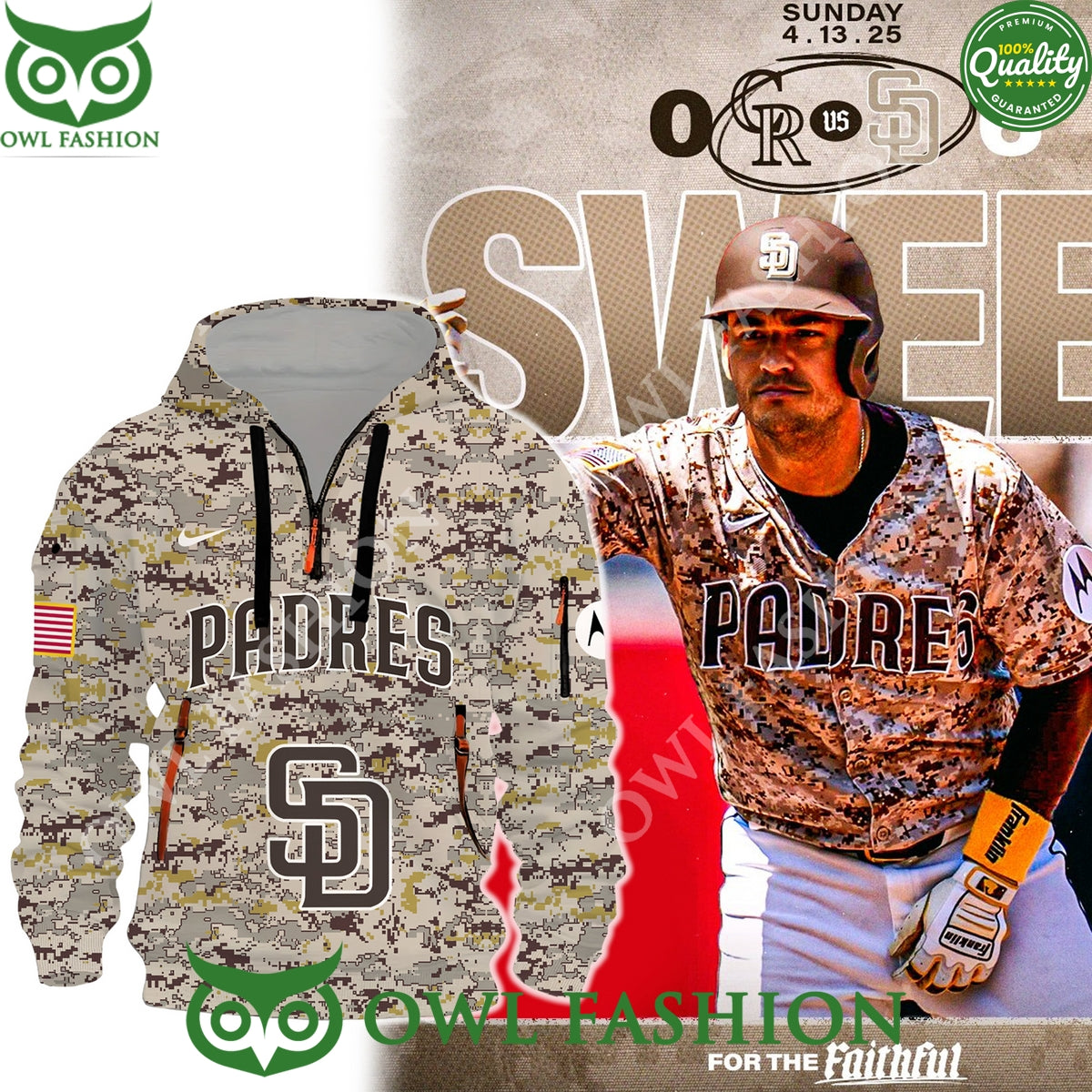San Diego Padres Camo baseball team Half zipper hoodie
