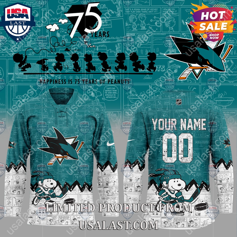 San Jose Sharks NHL Happiness Is 75th Anniversary of Peanuts Hoodie