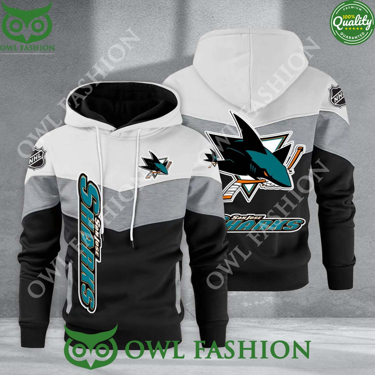 San Jose Sharks NHL Hockey Black White Printed Hoodie