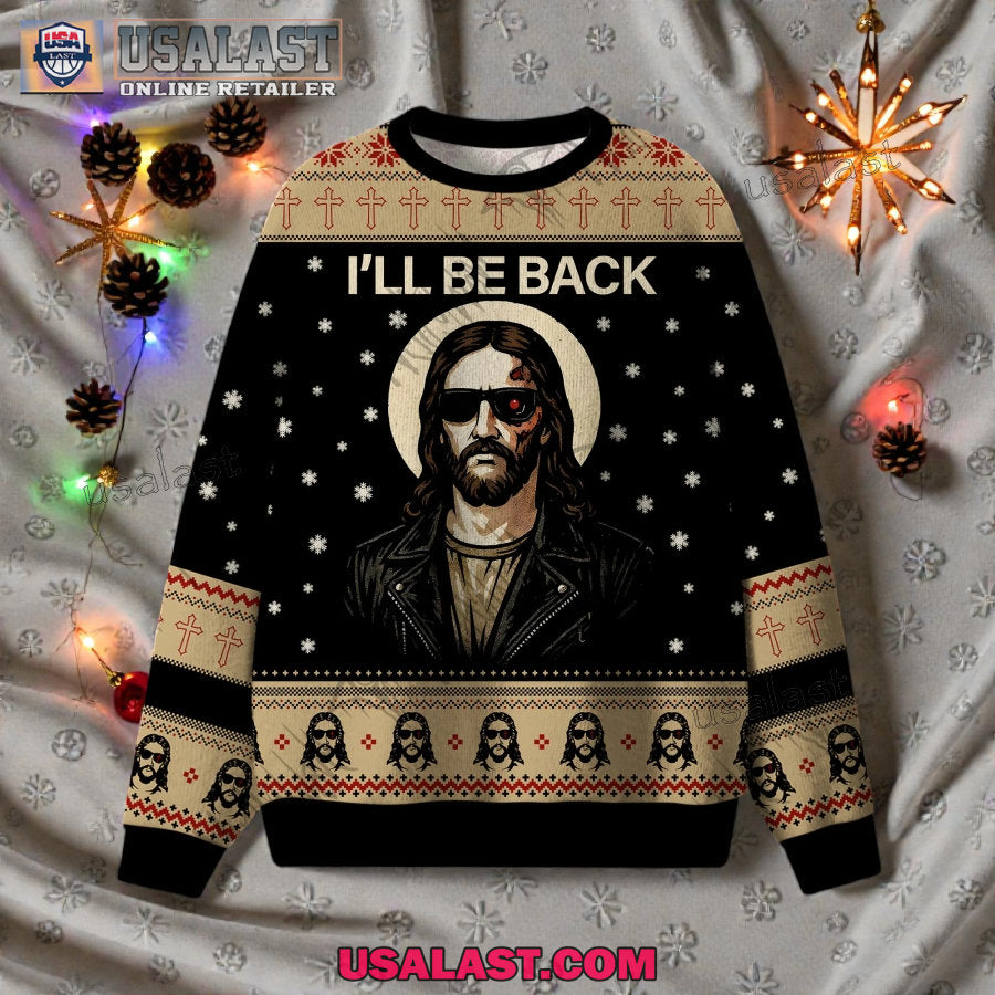 Santa Claus I’ll Be Back Ugly Christmas Sweater