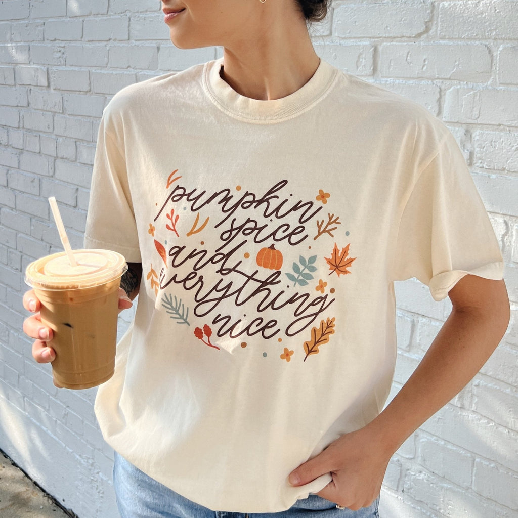 Pumpkin Spice And Everything Nice Script T-Shirts, Hoodie, Sweatshirt | RetroVerseTees.com (Image 1)