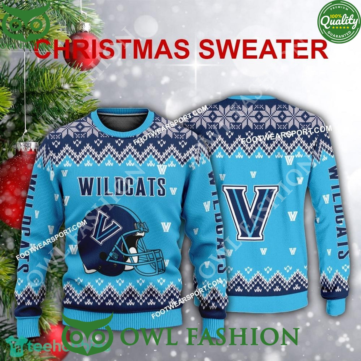 Logo Pattern Helmet Villanova Wildcats Ugly Sweater Xmas