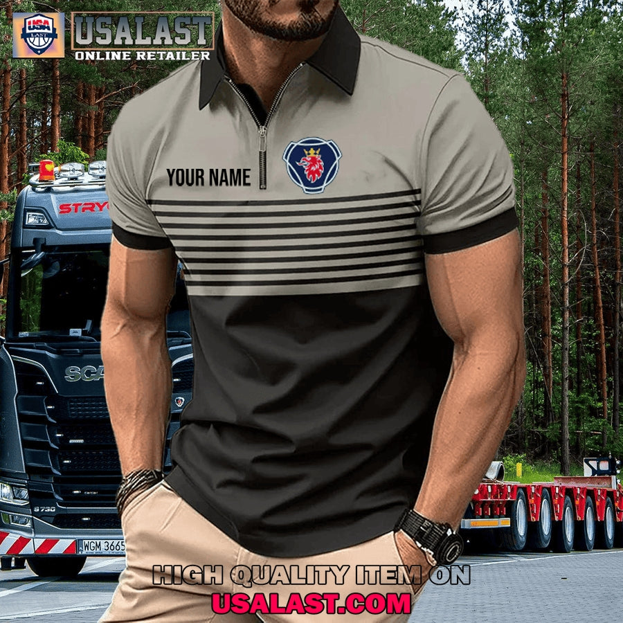 Scania Custom Name Zipper Men Polo
