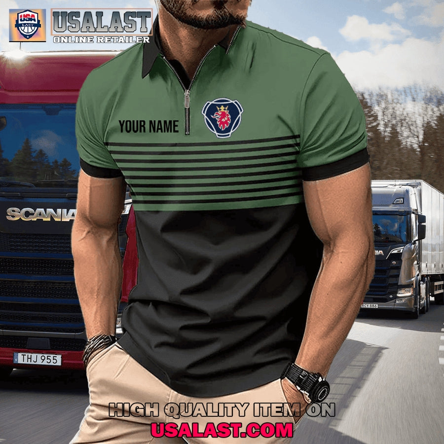 Scania Custom Name Zipper Men Polo