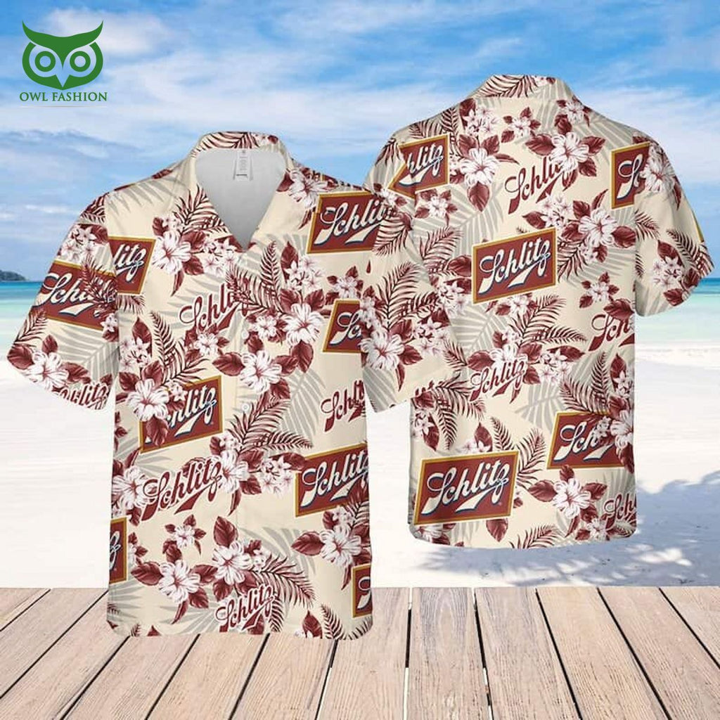 Schlitz Beer Flower Pattern Hawaiian Shirt