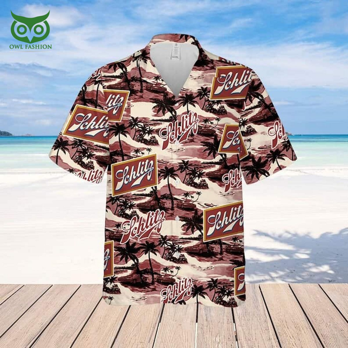 Schlitz Beer Sea Island Pattern Hawaiian Shirt