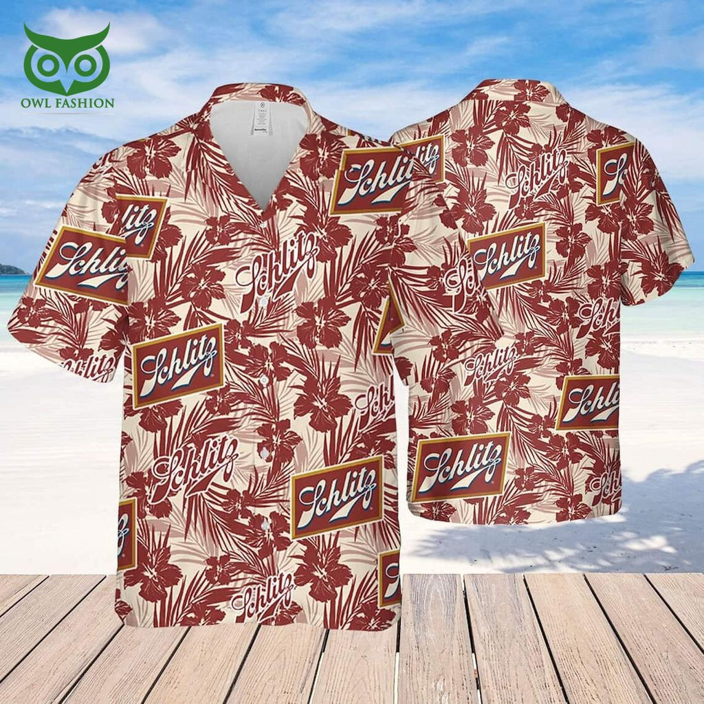 Schlitz Beer Tropical Flower Pattern Beach Lovers Gift Hawaiian Shirt
