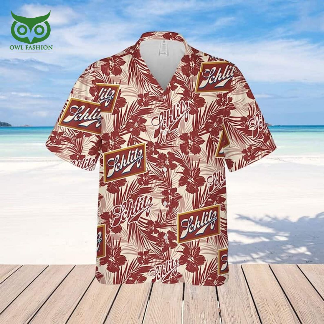 Schlitz Beer Tropical Flower Pattern Beach Lovers Gift Hawaiian Shirt