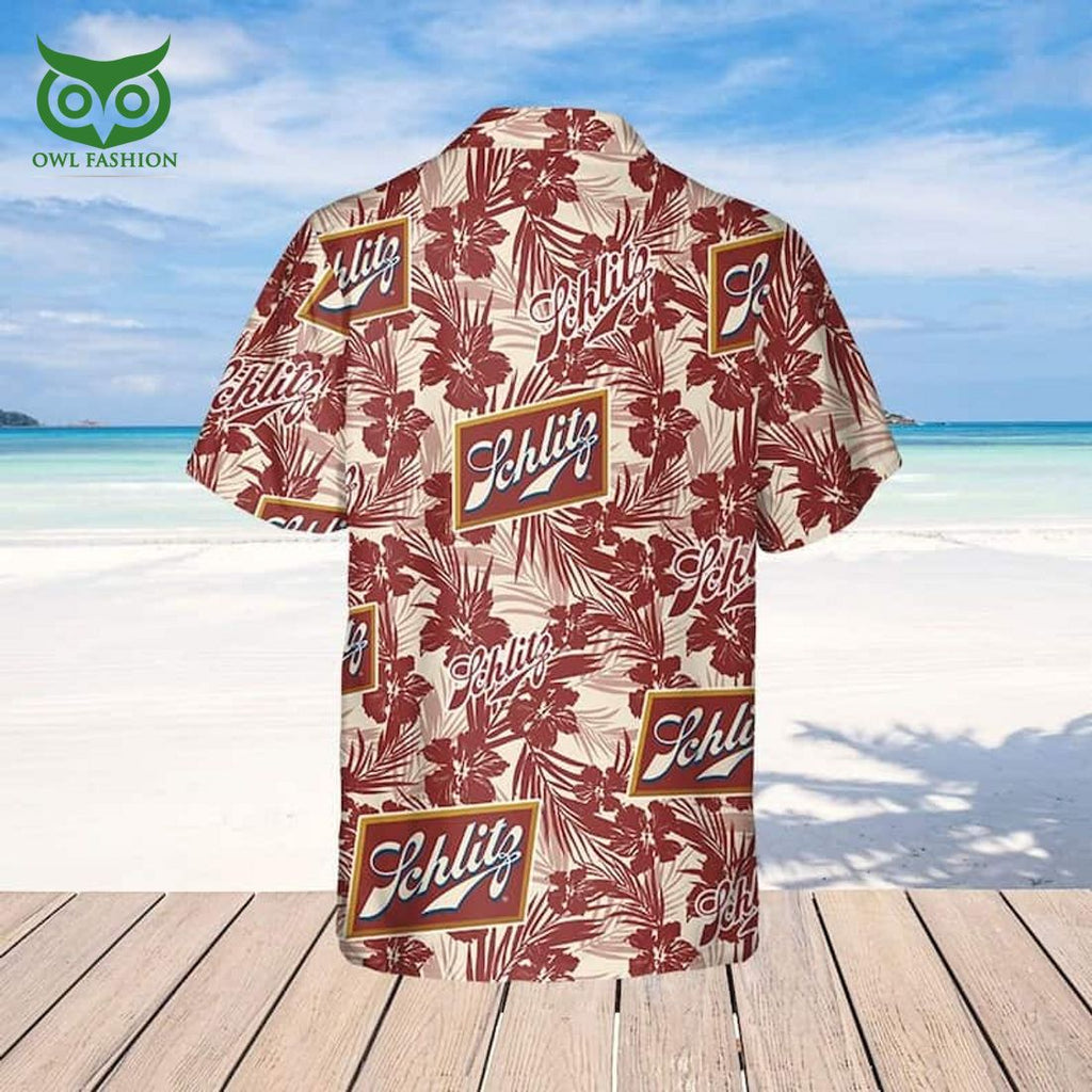 Schlitz Beer Tropical Flower Pattern Beach Lovers Gift Hawaiian Shirt