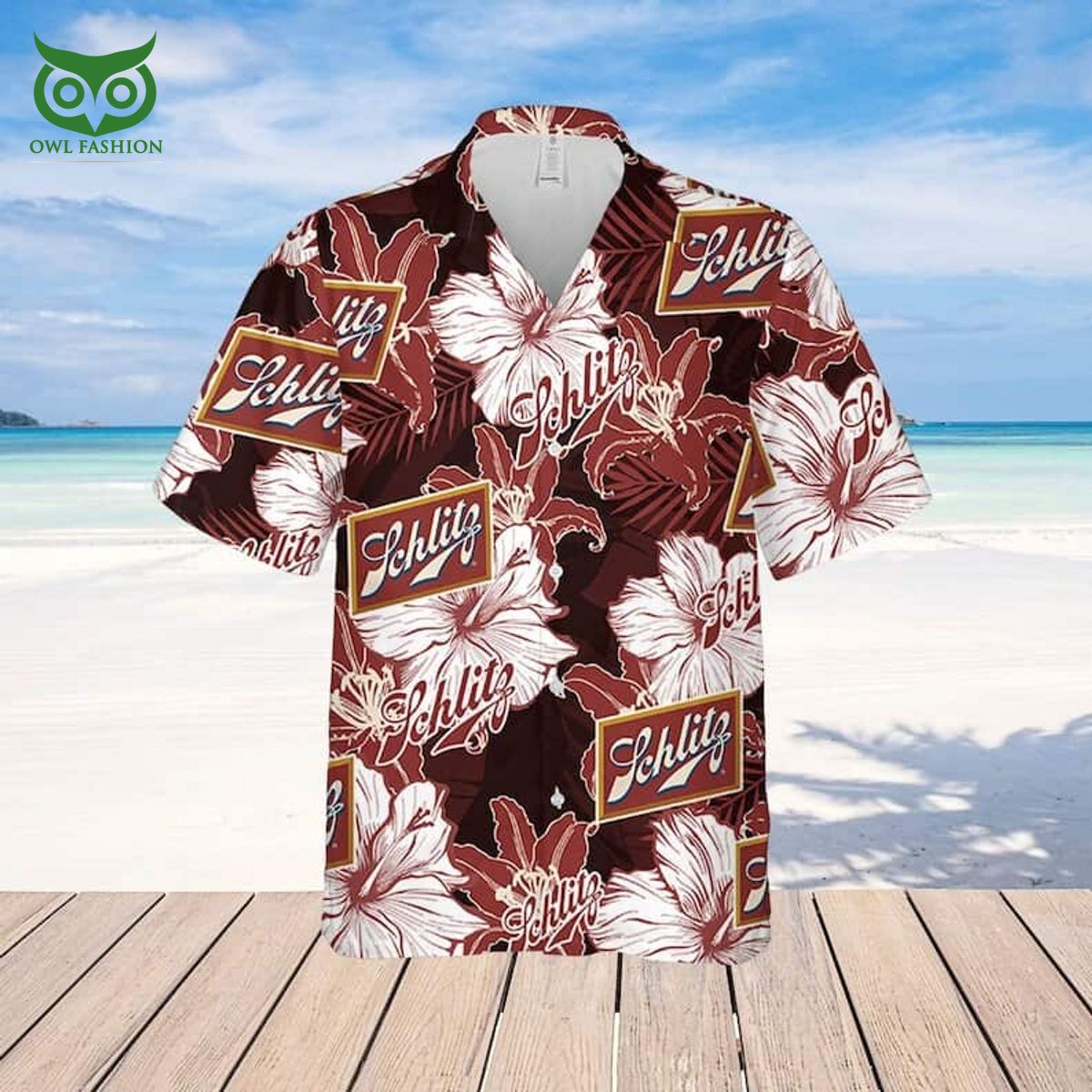 Schlitz Beer Tropical Flower Pattern Hawaiian Shirt