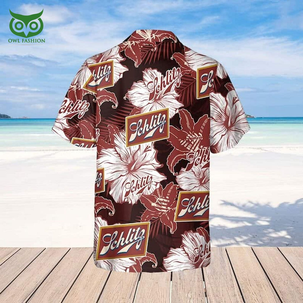 Schlitz Beer Tropical Flower Pattern Hawaiian Shirt