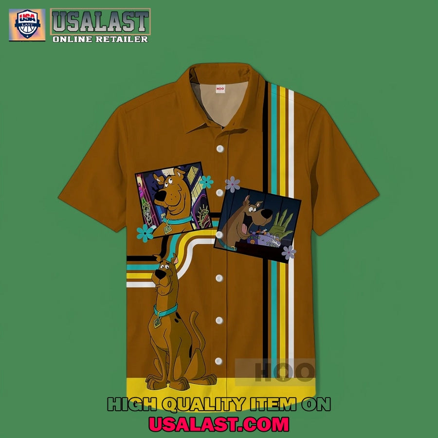 Scooby Doo Camping Brown Striped Hawaiian Shirt