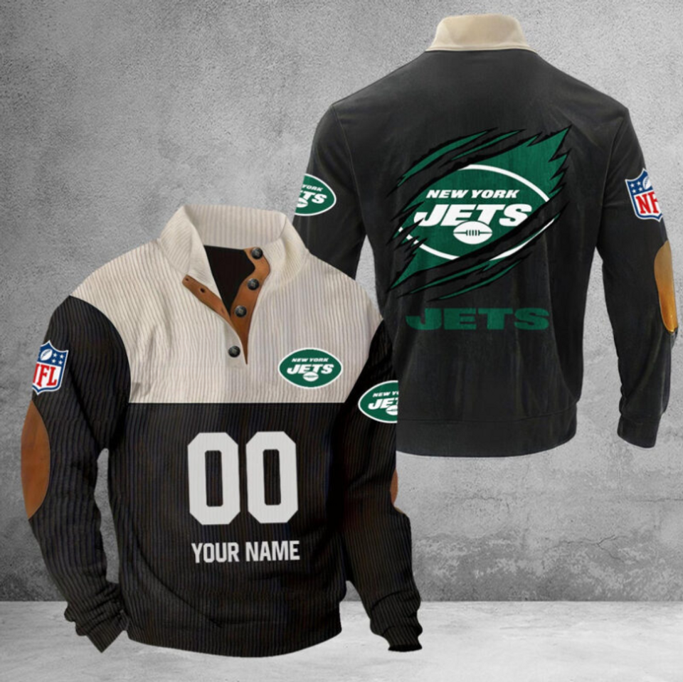 Customize Name And Number New York Football Corduroy Stand Collar Sweatshirts