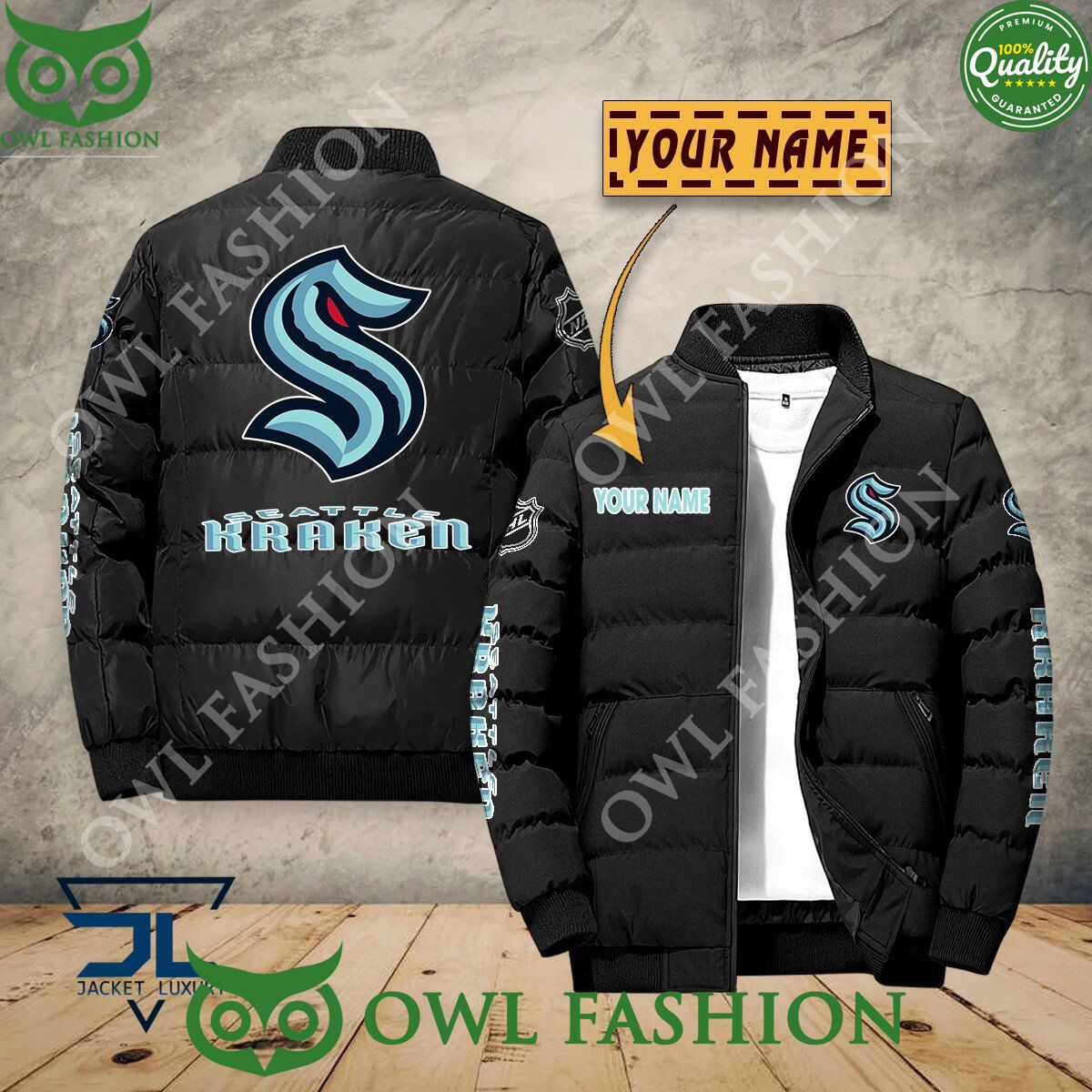 Seattle Kraken Custom Name NHL Ice Hockey Puffer Jacket Sport