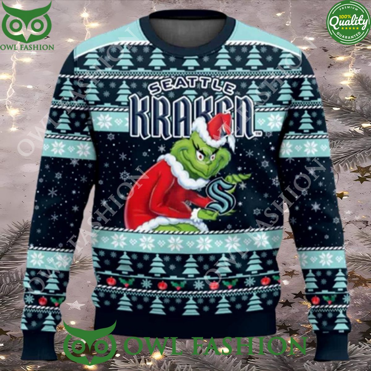 Seattle Kraken Hockey Grinch Ugly Christmas Sweater Jumper