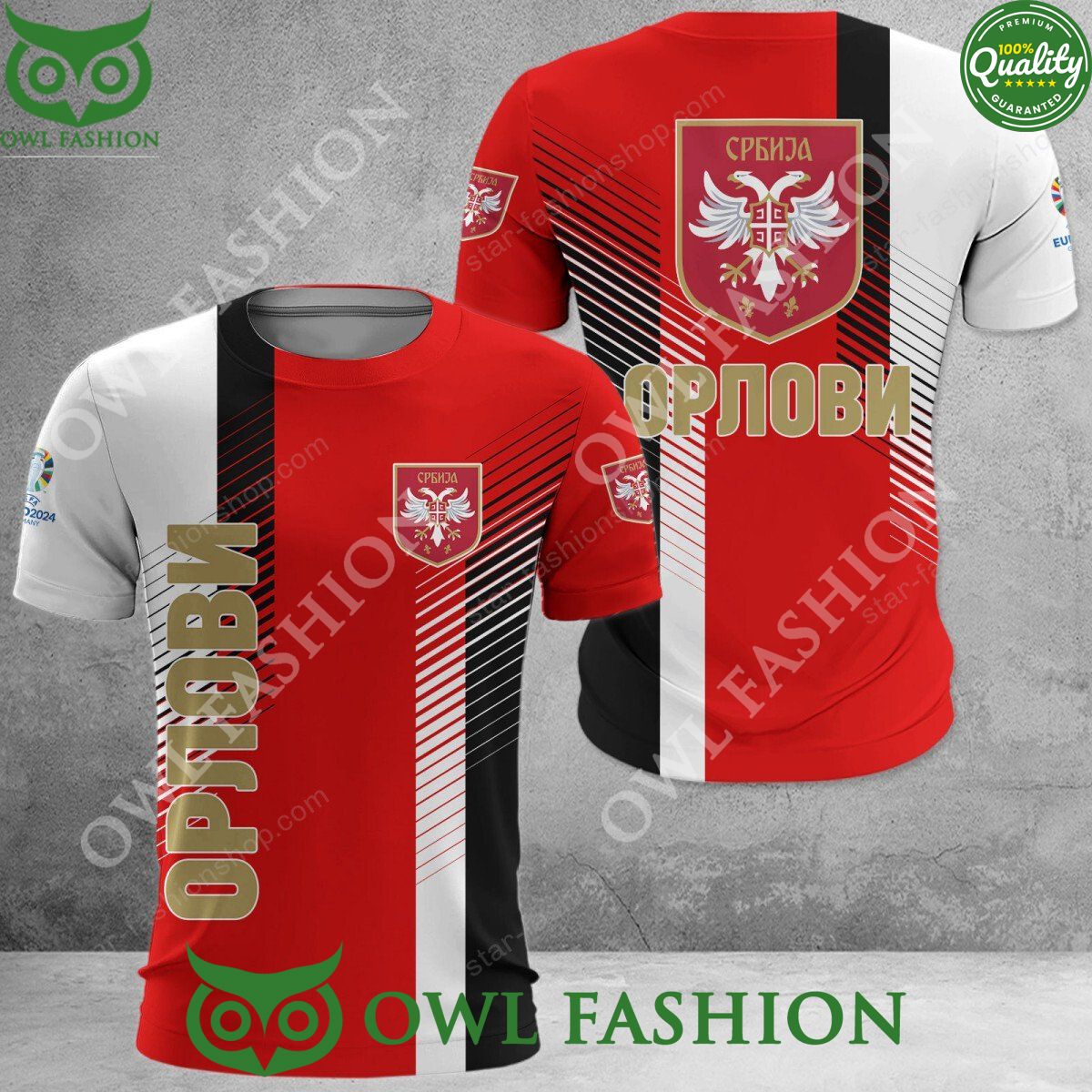 Serbia national football team Logo Black Red White 3D Shirt Printed