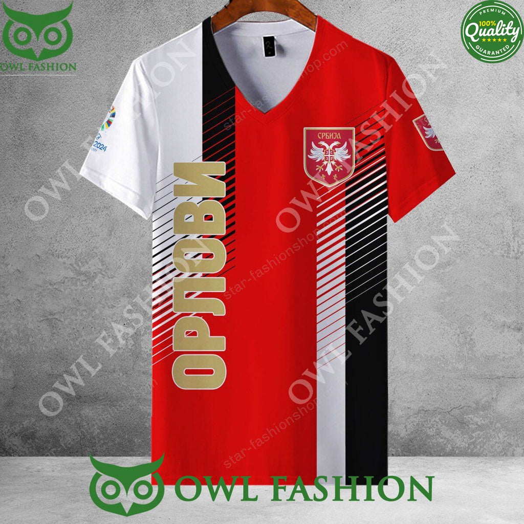 Serbia national football team Logo Black Red White 3D Shirt Printed