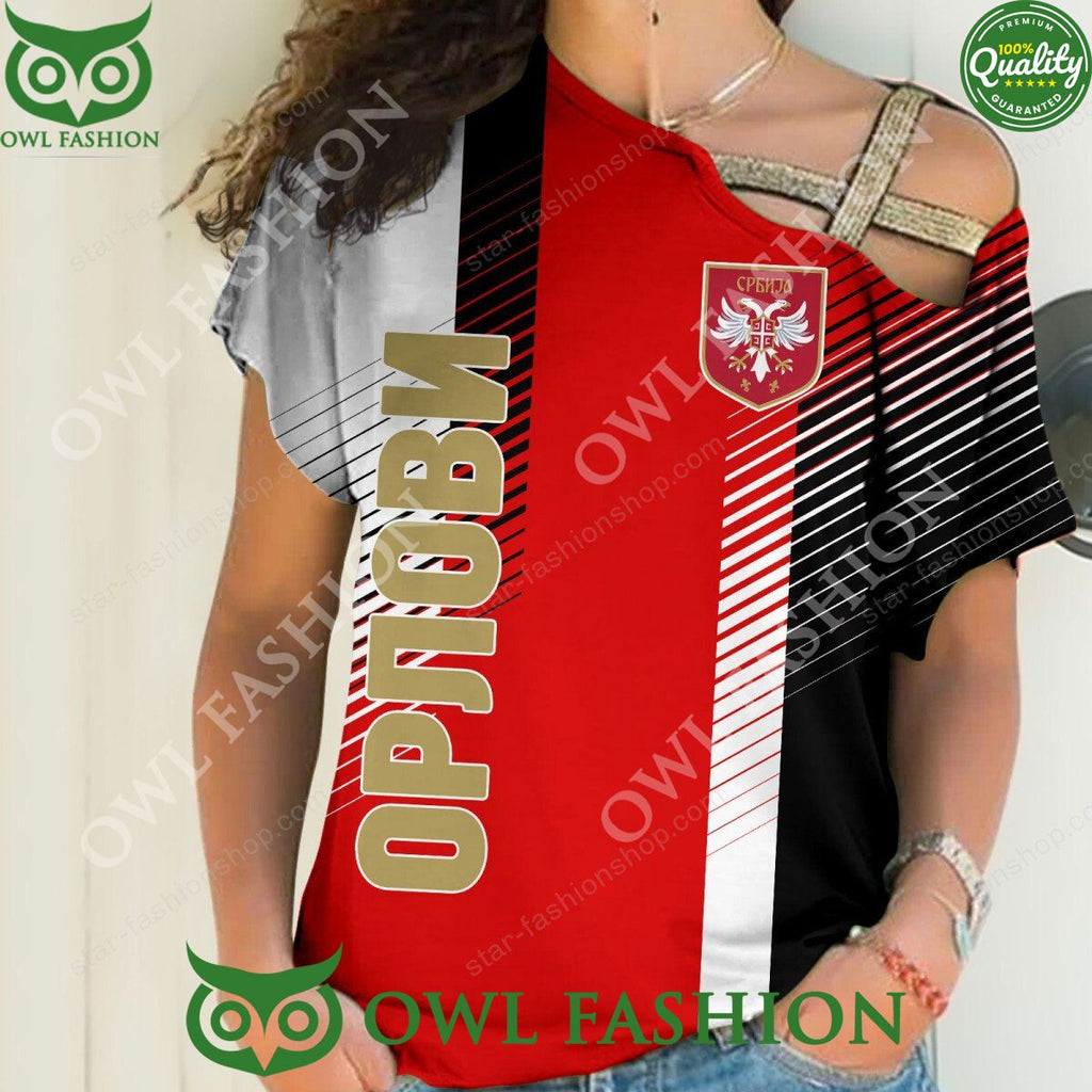 Serbia national football team Logo Black Red White 3D Shirt Printed