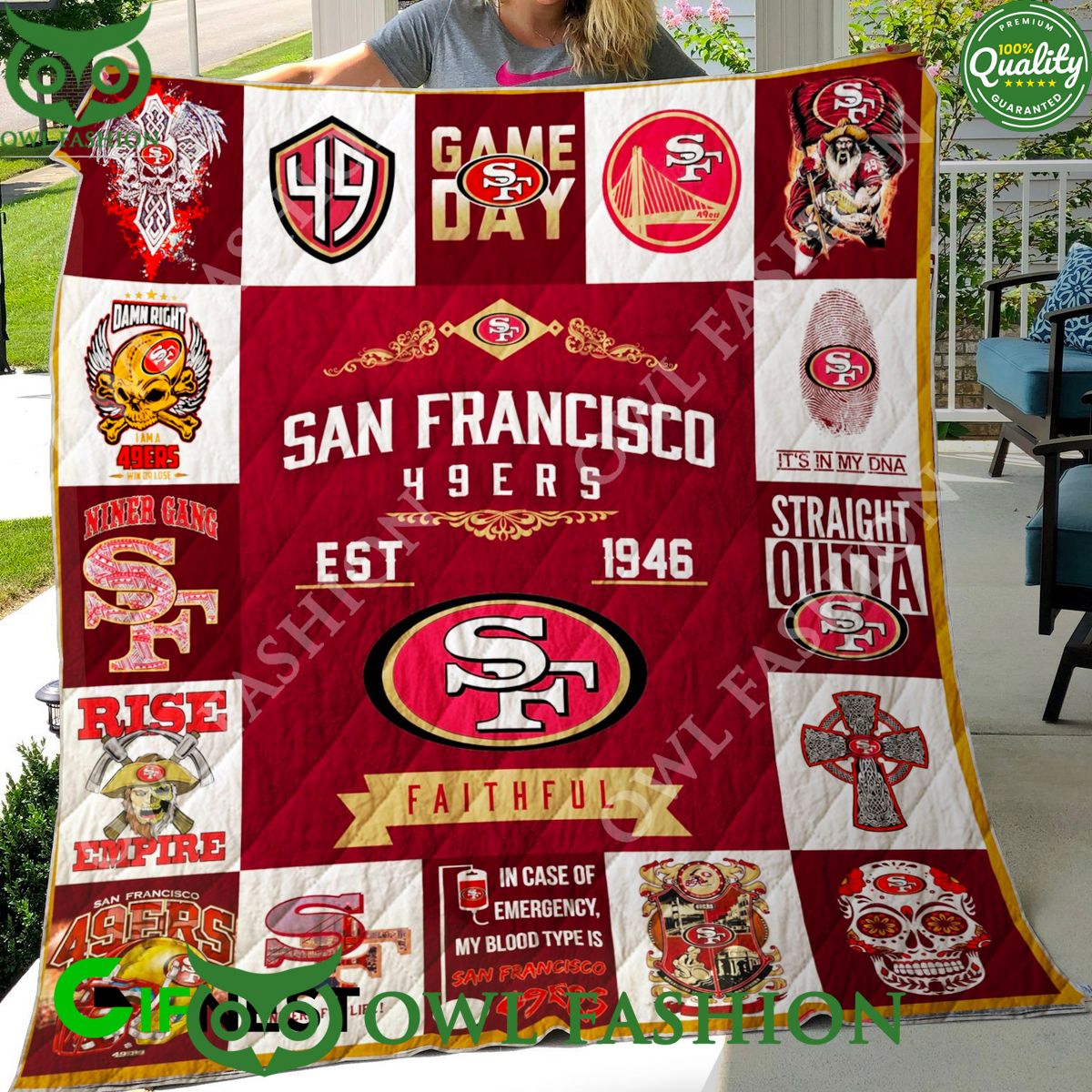 SF49 est 1946 Faithful Logo Quilt Blanket