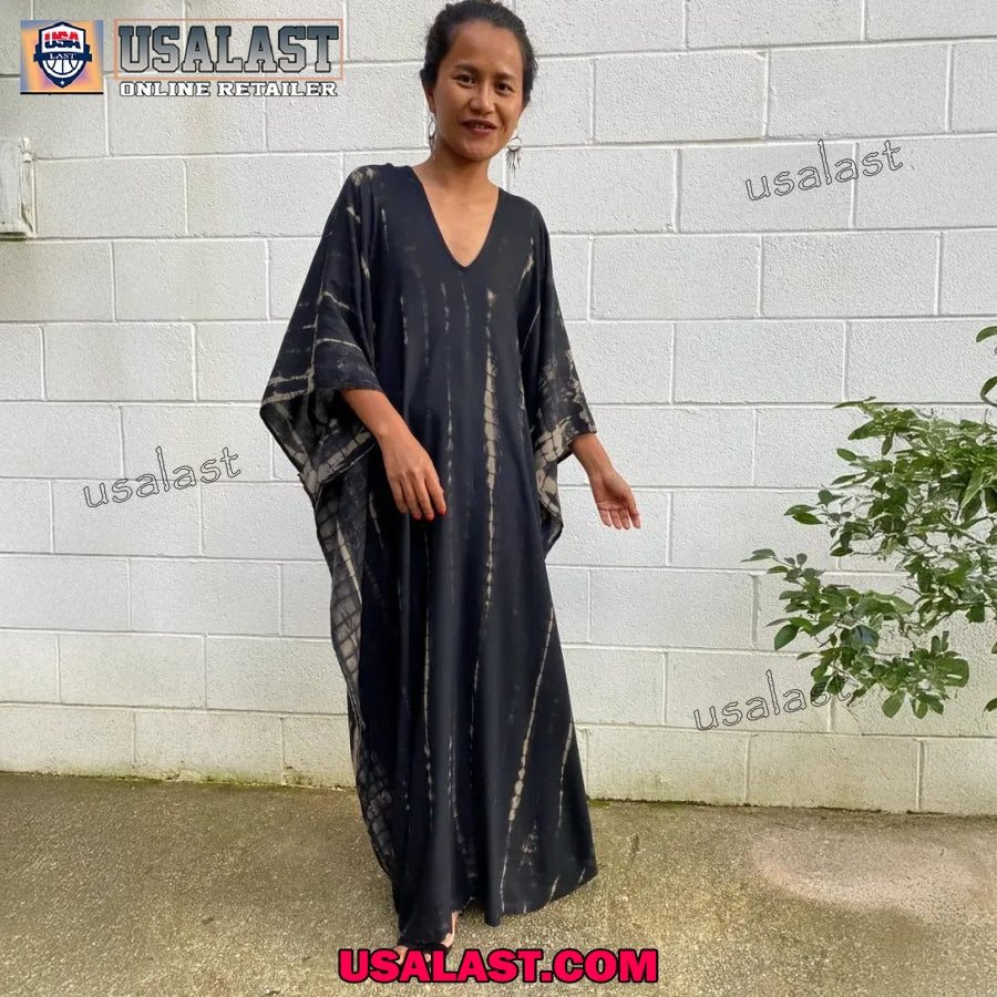Silky Black Tie Dye Caftan Dress, Beach Wear, African Dress, Vacation Dress