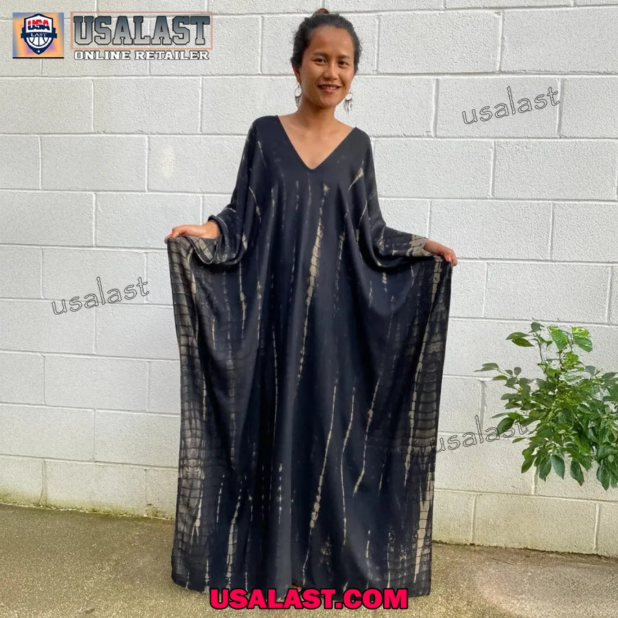 Silky Black Tie Dye Caftan Dress, Beach Wear, African Dress, Vacation Dress