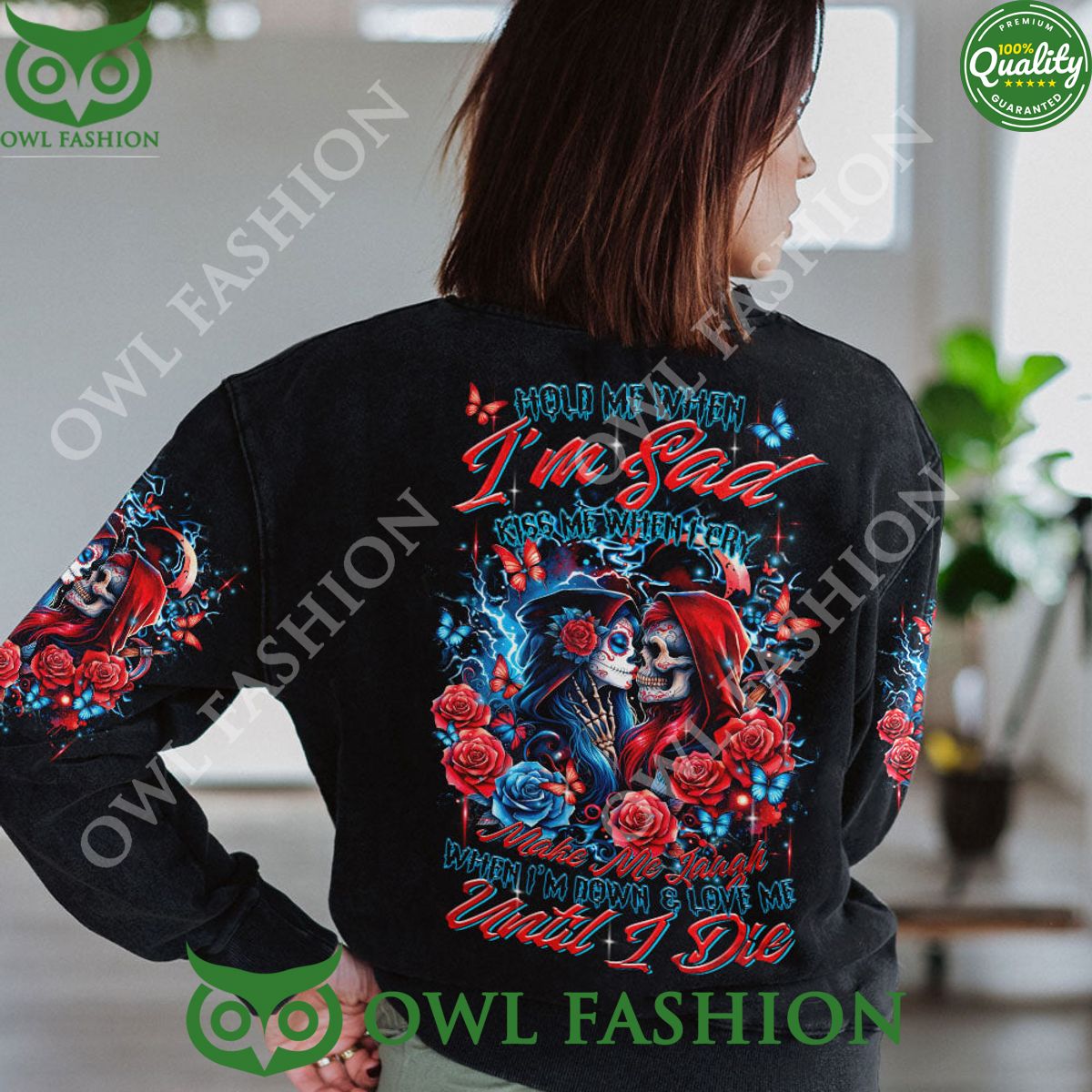 Skull Couple Holde Me I Am Sad Love Me Until I Die Skull Couple Aop Hoodie