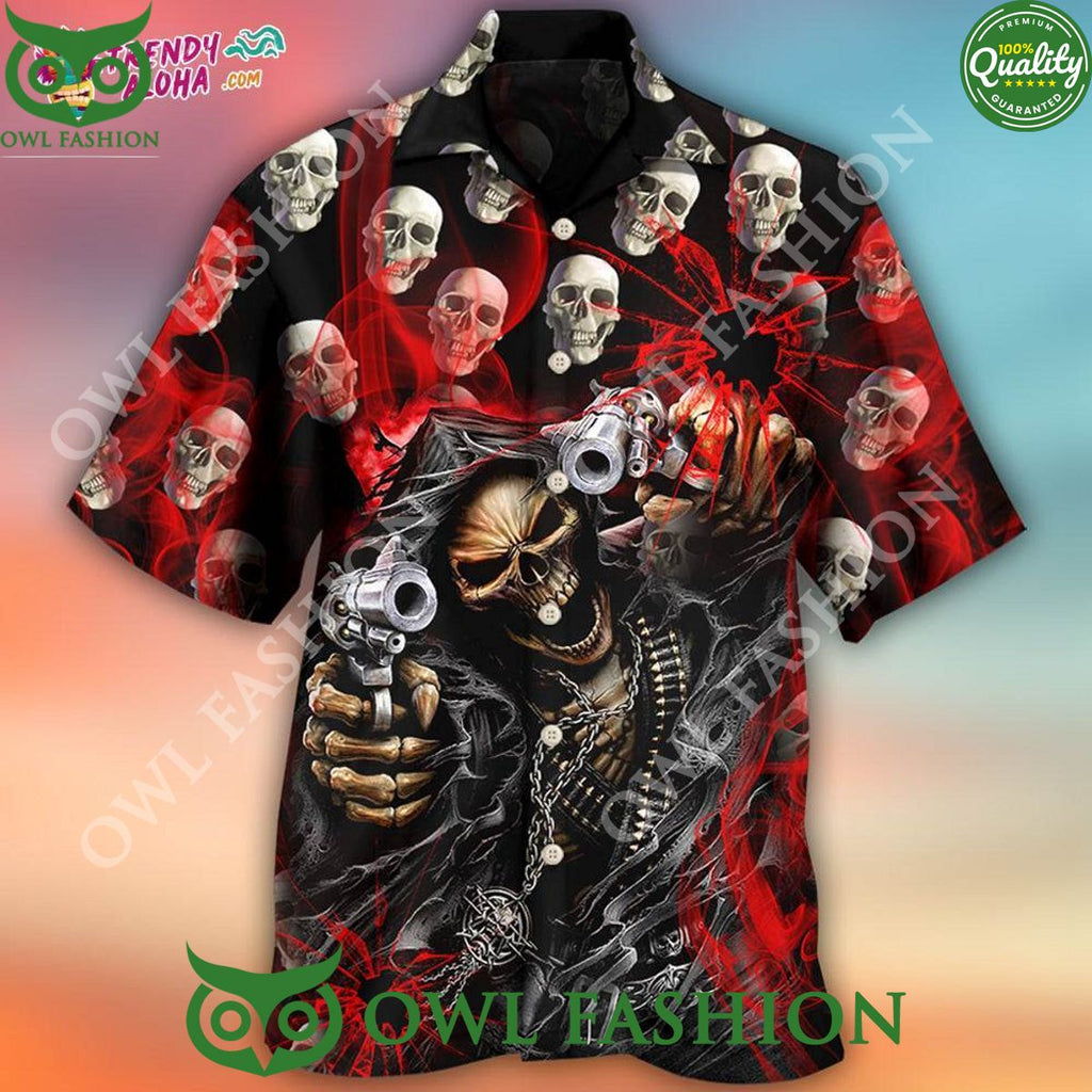 Skull Dark Gun Red Smoke Lighting Hawaiian Shirt