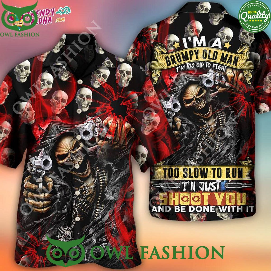 Skull Dark Gun Red Smoke Lighting Hawaiian Shirt